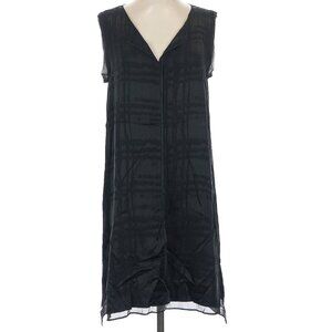 lola and sophie sleeveless black v neck silk blend textured dress L